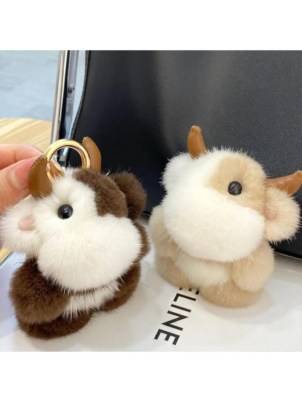 Cute Plush Cow Keychain | Soft Animal Key Chain for Bags & Car Keys | Perfect